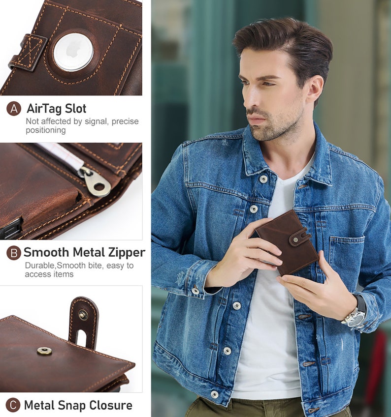 AirTag Tracker Can Be Put in, RFID Anti-theft Men's Wallet Buckle Card Box Cowhide Men Wallet Card Holder, Personalized Wallet Custom Purse image 10