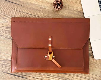 Personalized Leather Document Folder A4 Bag, Laptop Case Tablet Sleeve Document File Organizer, Leather Portfolio Gift for Father/Him/Boss