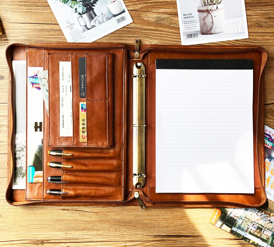 3 Ring Binder Portfolio, Personalized Leather Portfolio, Folio for A4
