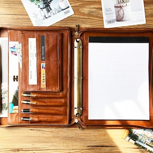 3 Ring Binder Portfolio, Personalized Leather Portfolio, Folio for A4/ Letter Size Notepad, Portfolio Case, Portfolio with Handle, Gift Him