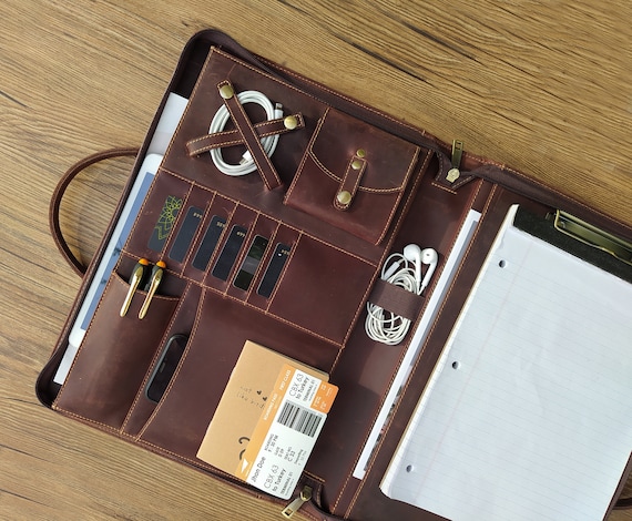 Aazon.co: GZRHKJ Genuine Leather Portfolio, Padfolio Organizer With