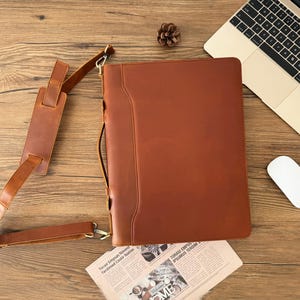 Personalized Leather Portfolio for Men, Custom Portfolio with Zipper, Portfolio With Strap, A4 Document Letter Size Padfolio Gift for Him