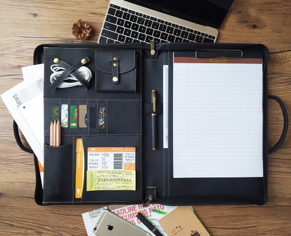 Custom Leather Portfolio, Legal Size 8.5x14 Notepad Planner, 15 Laptop  Organizer Handle, Clipboard Padfolio for Father Husband Boss Partner 