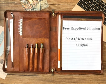 Personalized Leather Portfolio, Letter Size Organizer Folder, Zippered Leather Portfolio, Leather Padfolio Men, A4 Holder, Document Bag Gift