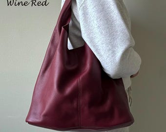 Soft Leather Women Tote Bag, Women Shoulder Bag, Large Capacity Hobo Handbag, Slouchy bag, Leather hand bag, Birthday Christmas Gift for Her