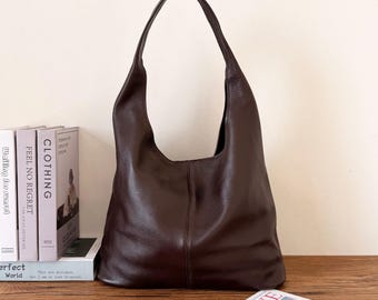 Custom Soft Leather Shoulder Tote Bag, Large Hobo Slouch Travel Work Handbag Wallet Lined for 13" Laptop