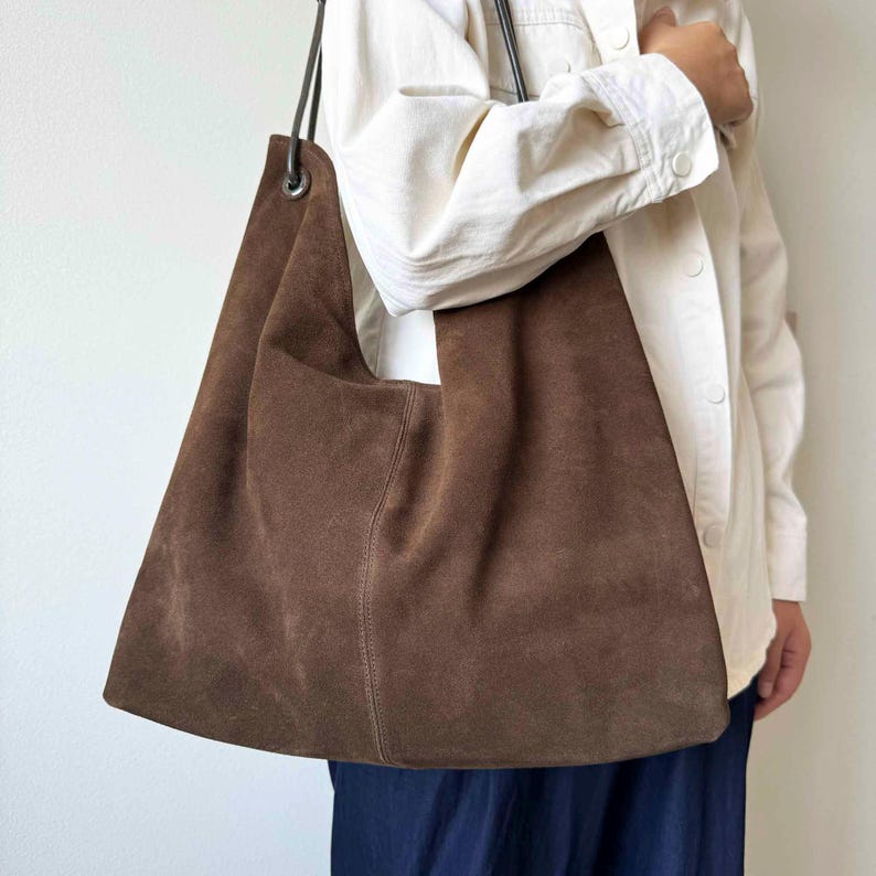 Unstructured Bags Real Suede Leather Tote Bag: Large Shoulder Women Tote Slouch Hobo Bag ...