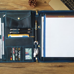 Portafolio de cuero personalizado, carpetas organizadoras tamaño carta, portafolio de cuero con cremallera, portafolio de cuero para hombres, bolsa para documentos tamaño A4, regalo para él