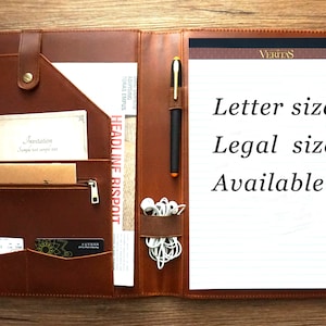 Pasta de couro personalizada, pasta de bloco de notas tamanho carta/A4/Ofício, pasta de couro para agenda, pasta e nome/logotipo, presente de aniversário de casamento