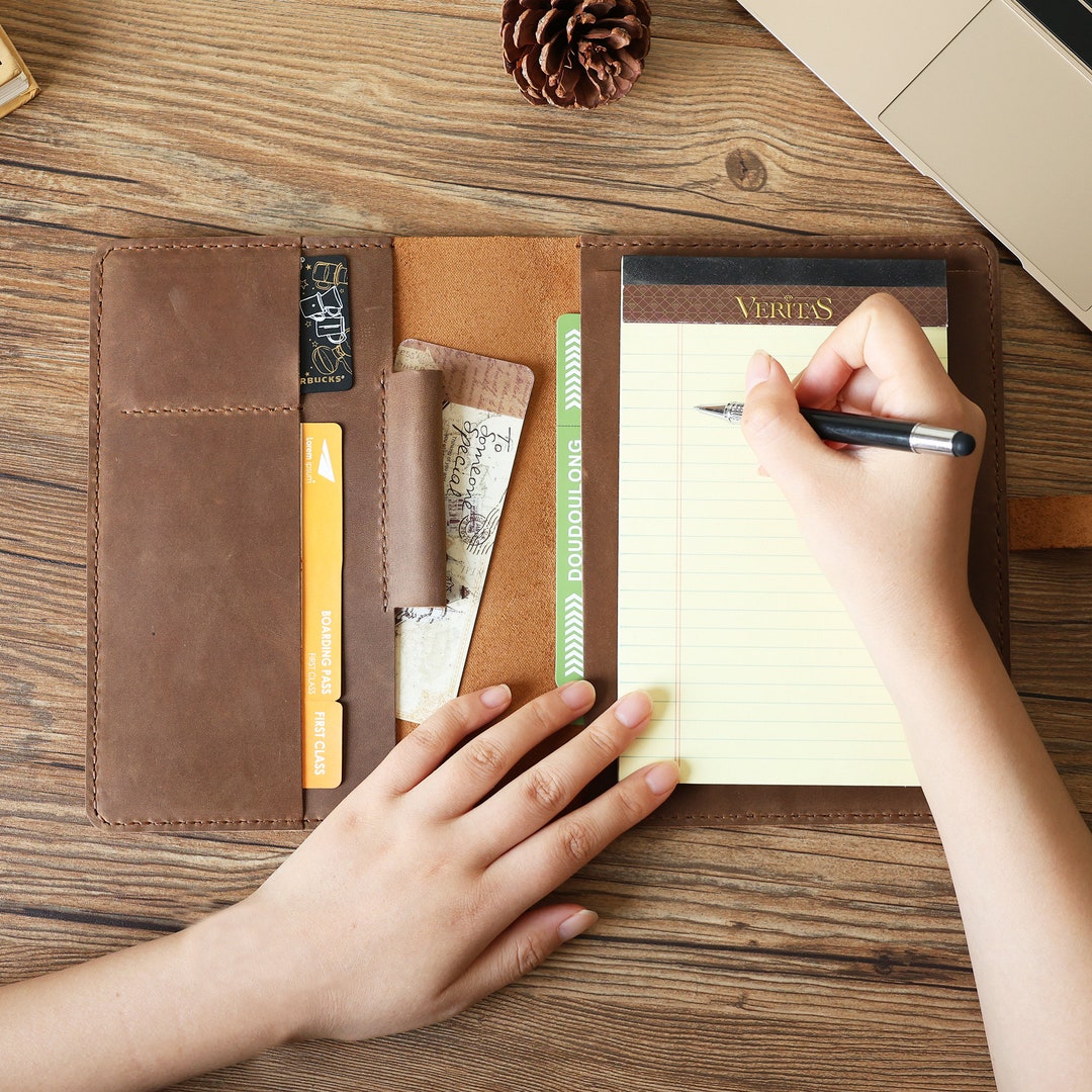 Handmade A5 Portfolio, A5 Notepad Holder, Personalized Leather Journal