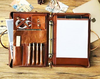 Custom 3 Ring Binder Leather Portfolio, 8.5x14&quot; Legal Size Notepad Padfolio with strap, Portfolio with Handle, Business Gift