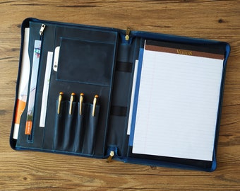Personalized Leather Portfolio, Letter Size Organizer Folders, Zippered Leather Portfolio, Leather Padfolio Men, A4 Holder Document Bag Gift