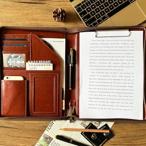 Porte-documents A4 En Cuir Véritable Vintage - Reliure à Anneaux, Personnalisation Gravée Gratuite - Pour Homme, Marron