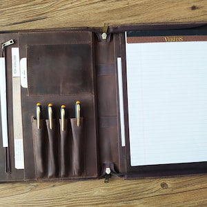 Portafolio de cuero personalizado, tamaño carta, organizador, carpeta, planificador, portafolio de cuero con cremallera, portafolio de cuero para hombre, soporte A4, regalo de cumpleaños
