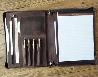 Personalized Leather Portfolio Letter Size Organizer Folder Planner Zippered Leather Portfolio Leather Padfolio Men A4 Holder Birthday Gift