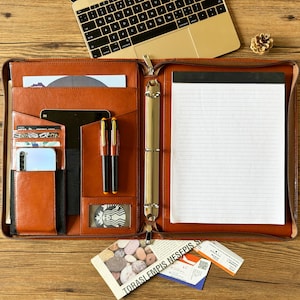 Portfólio para homens, pasta personalizada de 3 argolas com nome e logotipo, pasta A4 para mulheres, pasta Padfolio com zíper, presente de aniversário empresarial