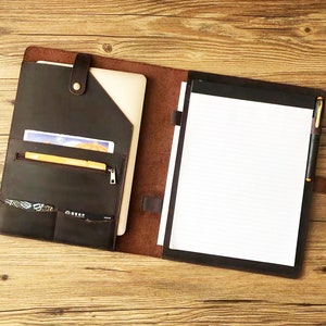 Planificador de portafolios A4 personalizado, portafolios de cuero para bloc de notas tamaño carta, diario de cuero, cubierta de carpeta de cuero, diario personalizado, regalo para él
