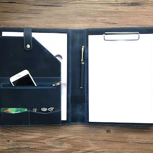 Personalized Leather Portfolio, A4 /Letter Size Notepad Padfolio & Clipboard, Business Folder, Portfolio for men, Gift for Father/Graduation