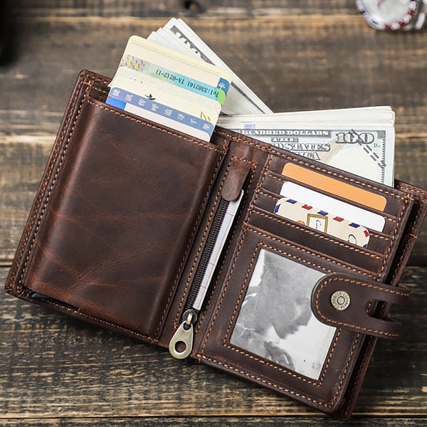 Airtag Tracker Can Be Put in, RFID Anti-theft Men's Wallet Buckle Card Box Cowhide Men Wallet Card Holder, Personalized Wallet Custom Purse