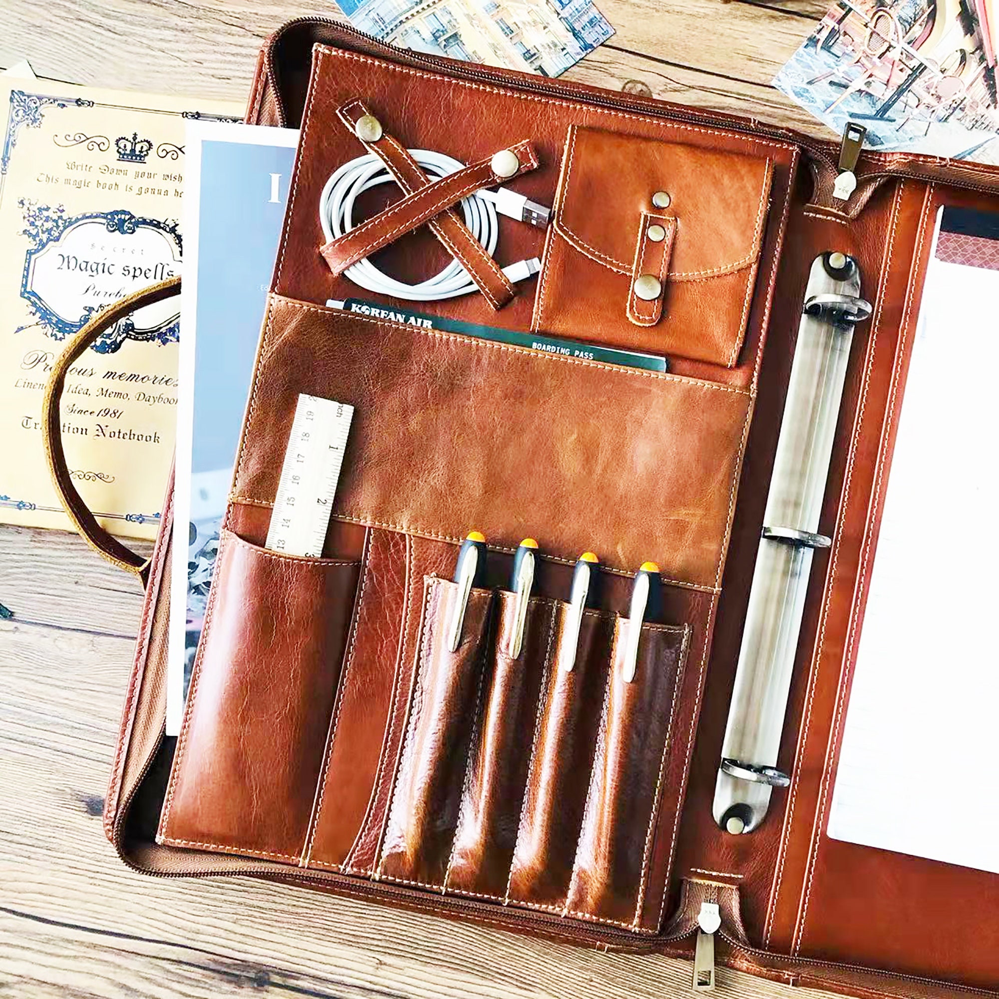 Custom 3 Ring Binder Leather Portfolio, 8.5x14