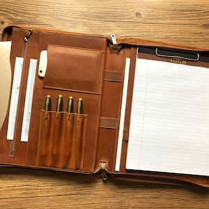 Portafolio de cuero personalizado, carpetas organizadoras tamaño carta, portafolio de cuero con cremallera, portafolio de cuero para hombre, soporte A4, bolsa para documentos