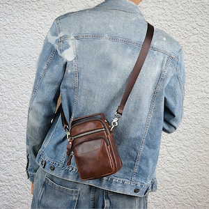 Multi-function waist bag, leather messenger bag men's belt mobile phone bag genuine leather men's bag, Men Chest Bag, Shoulder Bag Sling Bag