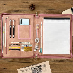 Personalized Vegan Leather Portfolio, Zipper Portfolio for Women, Letter Size Organizer Folder Padfolio A4 Document Bag, Birthday Gift Him