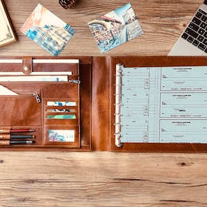 Personalized 7 Ring Check Book Binder Portfolio Organizer, 600 Check Capacity, for 9x13 Inch Sheets, Sleek Business Design & Laptop Pocket