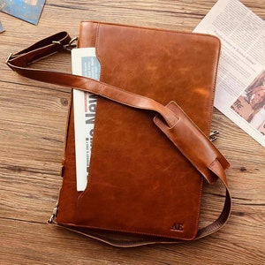 Personalized Leather Portfolio, Legal Size Portfolio with Handle, 3 Ring Binder Padfolio  Zipper, 15" Laptop Bag Business Organizer & Strap