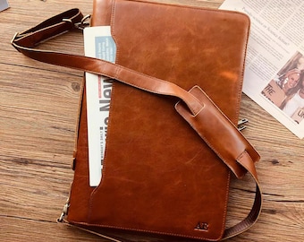 Personalized Leather Portfolio, Legal Size Portfolio with Handle, 3 Ring Binder Padfolio  Zipper, 15" Laptop Bag Business Organizer & Strap