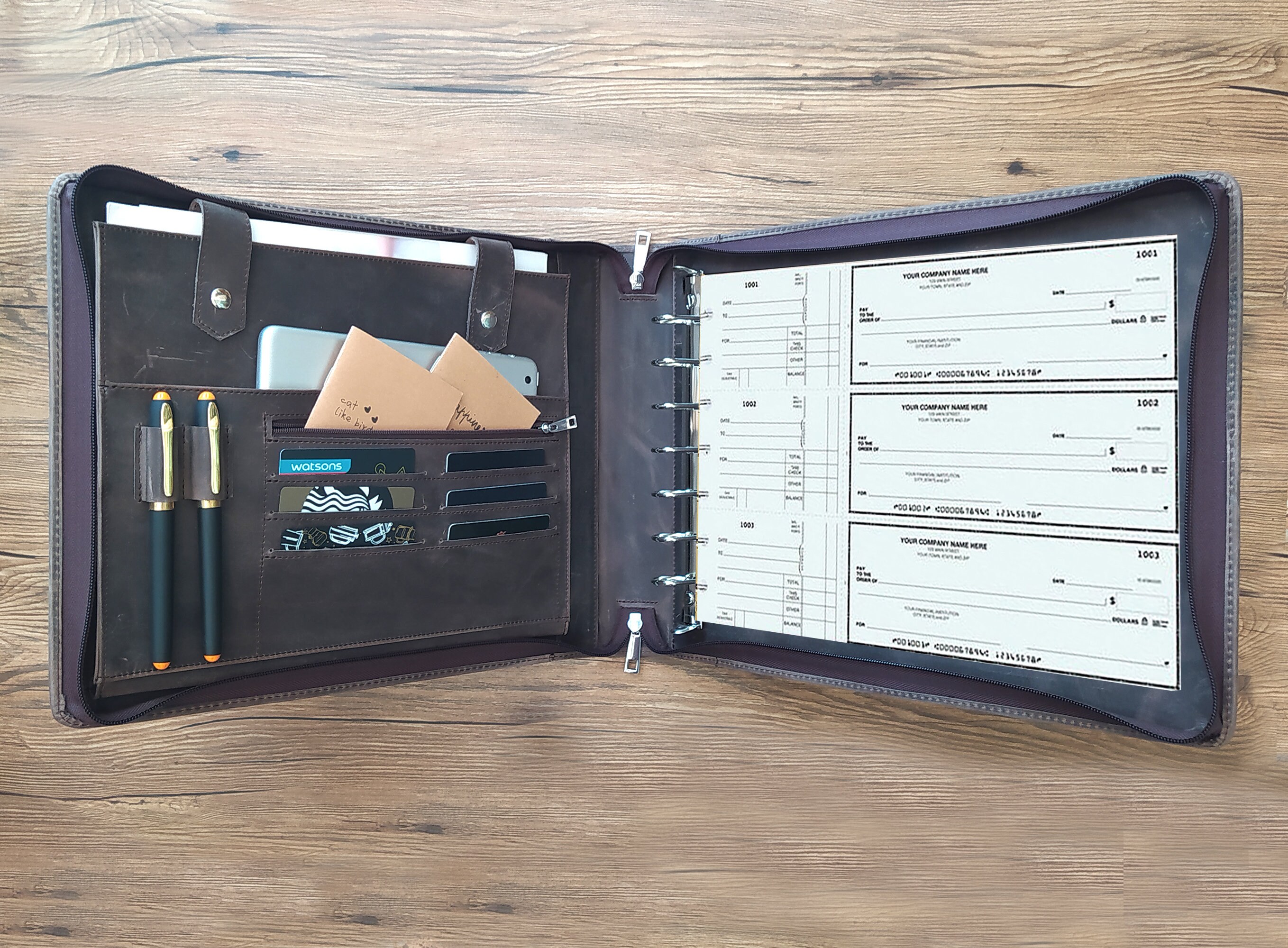 7 Ring Check Binder Portfolio Zippered Closure Leather Etsy