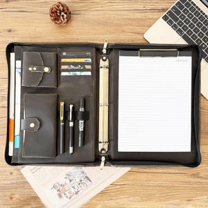 Personalized Leather Portfolio 3 Ring Binder, Custom Portfolio with Clipboard, Portfolio & Handle, Padfolio A4 Document Bag, Gift for Him