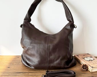 Bolso de hombro de piel auténtica suave para mujer, bolso tote, bandolera, bolso de viaje holgado, bolso de piel para regalo de cumpleaños.