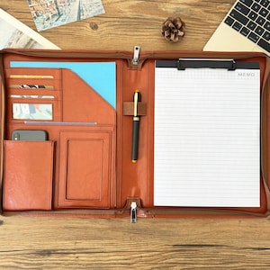 Portafolio de cuero vegano personalizado para hombre, carpeta A4 personalizada, portapapeles con cremallera y portapapeles, portafolio para hombre para regalo, diseño personalizado