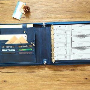 Carpeta de chequera de cuero personalizada con 7 anillas, organizador con cremallera, regalo para contabilidad, esposo, padre o jefe, logotipo con nombre para hombres de negocios