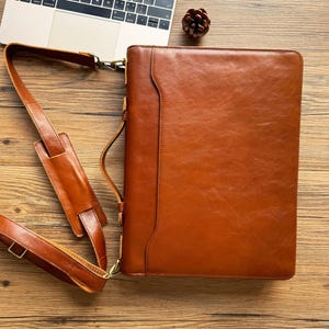 Personalized Leather Portfolio 3 Ring Binder, Custom Portfolio with Clipboard, Portfolio & Handle Strap, A4 Document Letter Size Padfolio