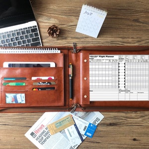 Personalize Leather Pilot Log Book, Perfect Gift for Pilot, Pilot Journal for Letter Size Paper, Pilot Log book Portfolio Binder, Pilot Gift