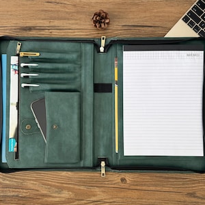 Personalized Vegan Leather Portfolio, Zipper Portfolio for Men, Letter Size Organizer Folder Padfolio A4 Document Bag Birthday Business Gift