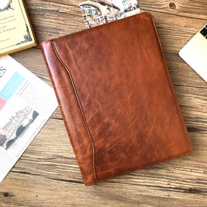 Personalized Leather Portfolio, Zippered Portfolio for Men, Letter Size Organizer Folder, Padfolio A4 Document Bag