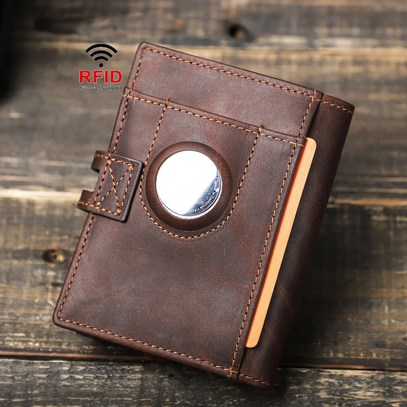 AirTag Tracker Can Be Put in, RFID Anti-theft Men's Wallet Buckle Card Box Cowhide Men Wallet Card Holder, Personalized Wallet Custom Purse image 3