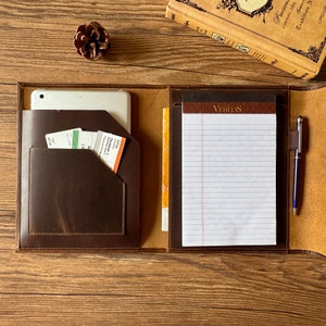 Personalizowana skórzana torba na notatnik A5 ze skóry bydlęcej z uchwytem na długopis do iPada Mini Business Office Notepad Case, skórzana okładka na dziennik dla niego
