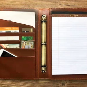 Carpeta de cuero de 3 anillas, portafolios para bloc de notas tamaño A4/carta, organizador empresarial con nombre y logotipo personalizado, regalo para padre, esposo, esposa, jefe