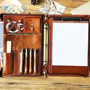 schreibmappe a4 leder, konferenzmappe a4 leder, dokumentenmappe a4 leder for Man mit ringbuchmappe und klemmbrett Geschenk für Männer