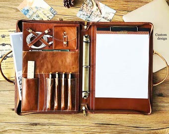 Custom 3 Ring Binder Leather Portfolio, 8.5x14" Legal Size Notepad Padfolio with Handle, 15 inch Laptop Case Women Men Business Organizer