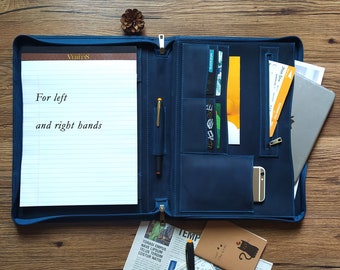 Personalized Leather Portfolio, Padfolio with Zipper, Portfolio with Name & Logo, Business Organizer for left and right handed, Gift for Him