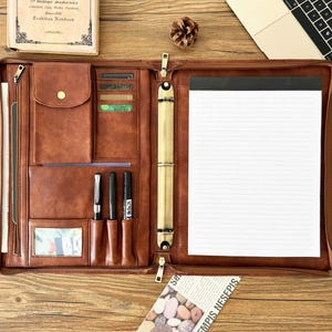 Porte-documents personnalisé à 3 anneaux, porte-documents en cuir végétalien à fermeture éclair pour homme, classeur format lettre, porte-documents Padfolio A4 pour cadeau