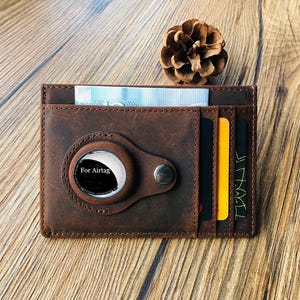 Custom Airtag Tracker Card holder, RFID Anti-theft Men&#39;s Wallet Card Box Cowhide Men Wallet Slim Leather Card Holder & Airtag Holder for Him