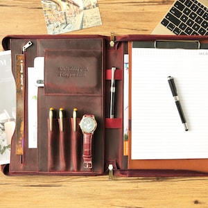 Portafolio de cuero personalizado, tamaño carta, organizador, carpetas, portafolios de cuero, con cremallera, portafolios de cuero para hombre, portadocumentos A4, portapapeles