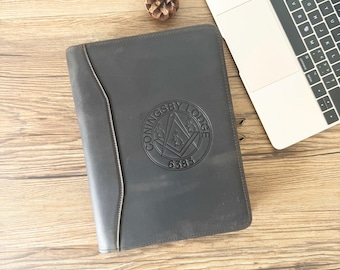 Custom A5 Leather Portfolio, Personalized Portfolio with Zipper, A5 Notepad Holder Travel Planner, Leather Journal Diary Notebook Cover Gift