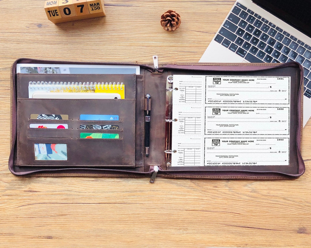 Custom 3 Ring Check Binder, Leather Check Book for 3 Ring, 9 Ring Check